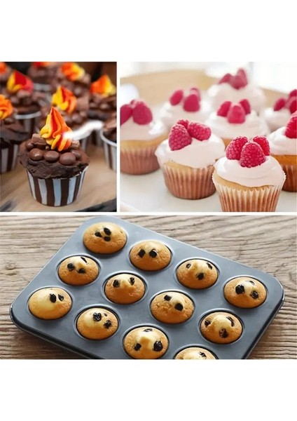 12 Gözlü Muffin Cupcake Kalıbı Yanmaz Yapışmaz Kek Pasta Kurabiye Brownie Fırın Tepsisi fırsatları