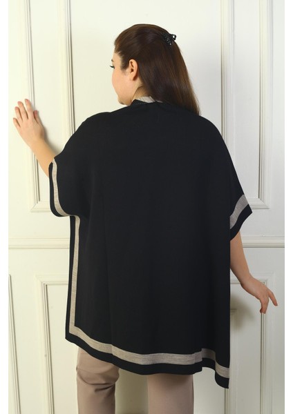 Kadın Yanı Düğme Detaylı Şeritli Cepleri Leopar Desenli Büyük Beden Panço fırsatları