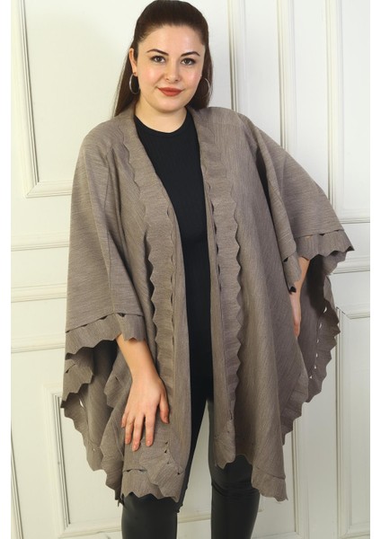 Kadın Lazer Kesim Büyük Beden Akrilik Panço