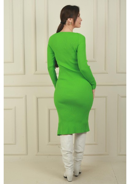 Kadın Kalp Yaka Yırtmaçlı Triko Elbise fırsatları