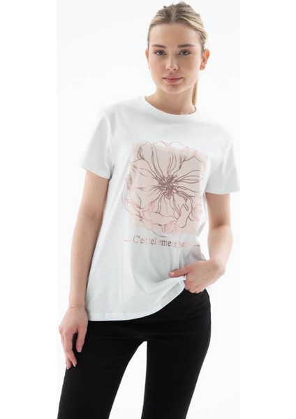 Baskılı Pamuklu Beyaz Kadın T-Shirt 25Y0152K1