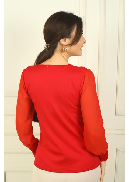 Kadın Merdiven V Yaka Kolları Şifon Kazak fırsatları