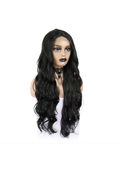Siyah Uzun Dalgalı Fiber Sentetik Tül Peruk fiyatları