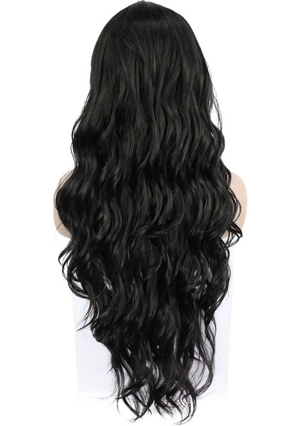 Siyah Uzun Dalgalı Fiber Sentetik Tül Peruk fırsatları