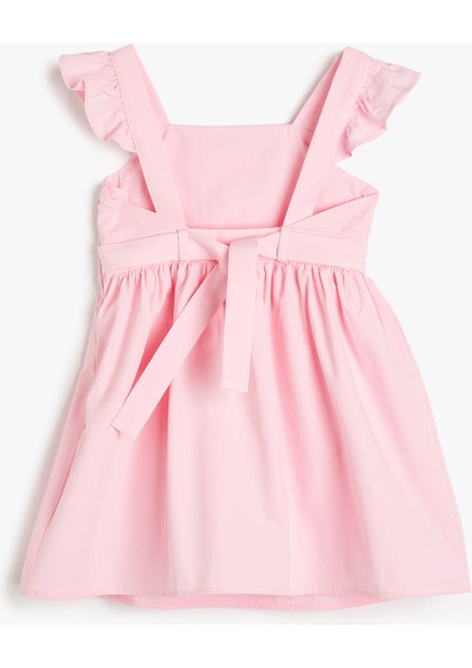 Kelebek Kollu Beli Bağcıklı Pembe Kız Bebek Elbise 5SMG80026AW
