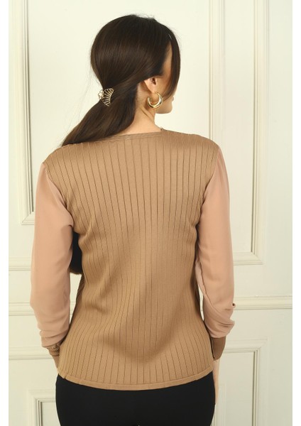 Kadın Kolları Şifon V Yaka Kazak fırsatları