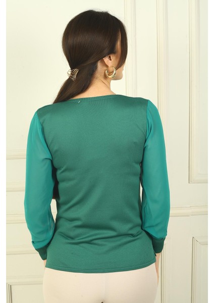 Kadın Merdiven V Yaka Kolları Şifon Kazak modelleri