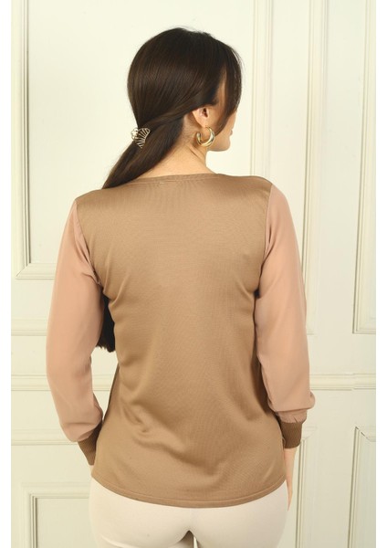 Kadın Merdiven V Yaka Kolları Şifon Kazak fırsatları