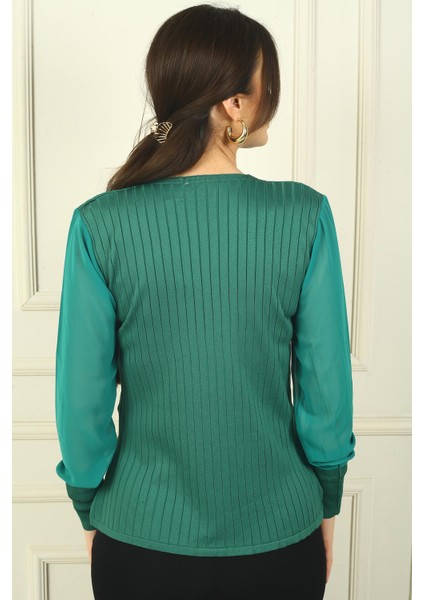 Kadın Kolları Şifon V Yaka Kazak fırsatları