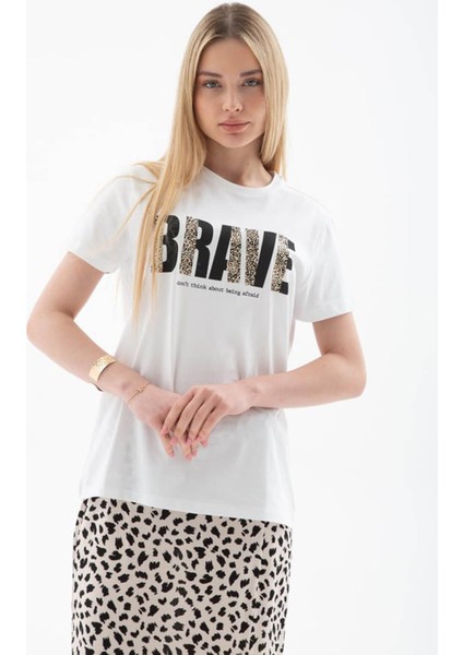 Baskılı Pamuklu Beyaz Kadın T-Shirt 25Y0433K1 modelleri