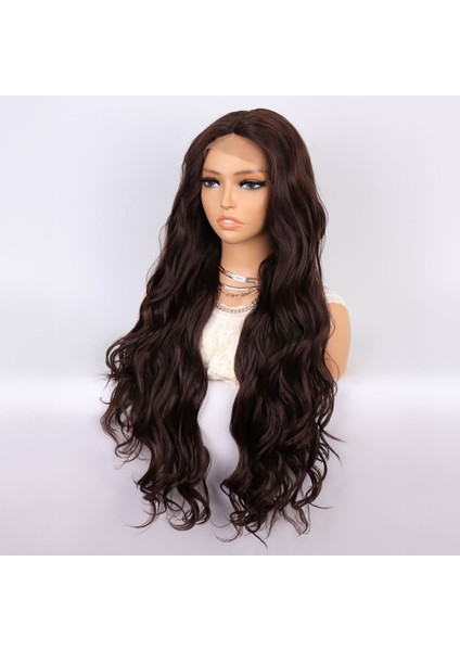 Kahverengi Uzun Dalgalı Fiber Sentetik Tül Peruk modelleri