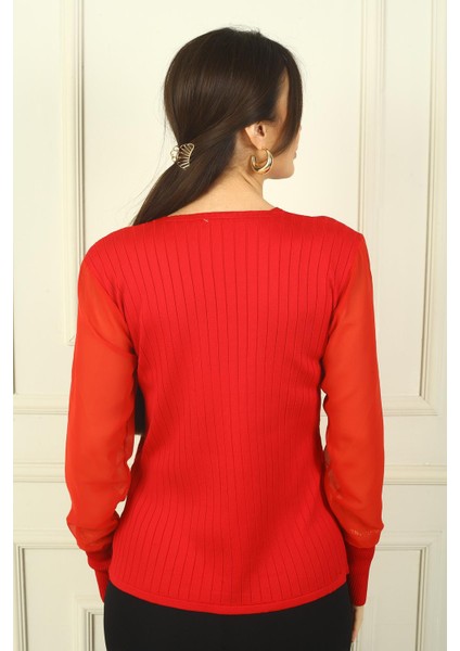 Kadın Kolları Şifon V Yaka Kazak fırsatları