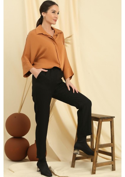 Beli Bağcıklı Cepli Yün Efektli Pantolon