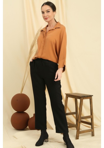 Beli Bağcıklı Cepli Yün Efektli Pantolon modelleri