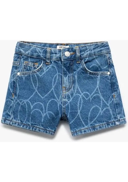 Pamuklu Kalp Desenli Indigo Kız Çocuk Şort 5SKG40049AD