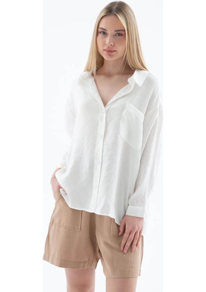 Oversize Ekru Kadın Gömlek 25Y0571K1