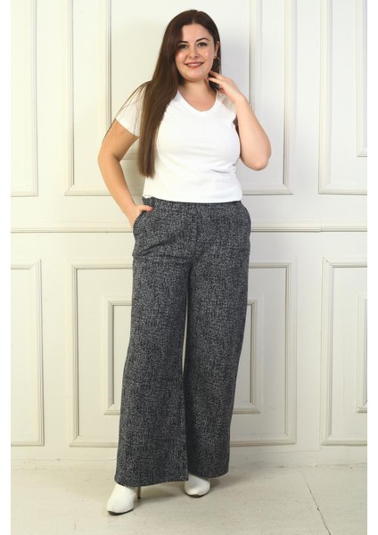 Kadın Beli Lastiki Cepli Karyağdı B.üyük Beden Palazzo Pantolon