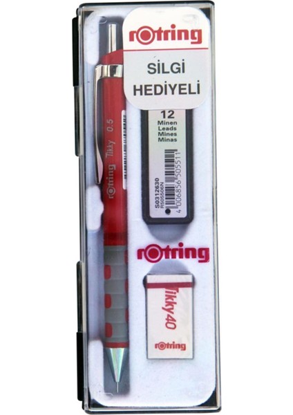 Tikky Uçlu Kalem Seti (Versatil Kaşem + Silgi + 0.5 Uç) Kırmızı