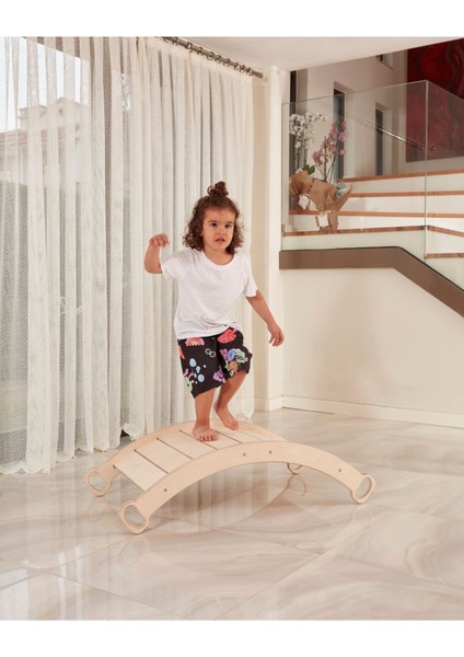 Luxuryahşap Montessori Ark | Yastıklı Çocuk Denge Spor Arkı | Eğitici Montessori Oyun Seti1 Adet indirimleri