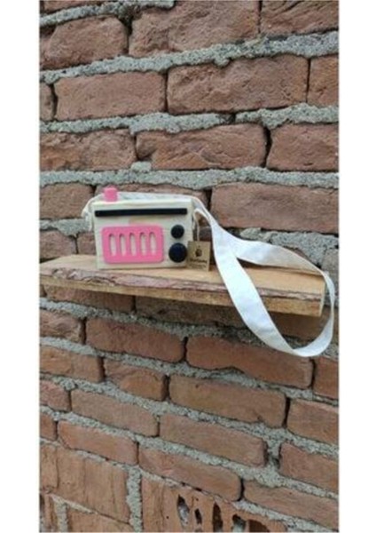retro Dekoratif Radyo, Doğal Ahşap Askılı Çocuk Oyuncağı, Kız-Erkek Nostalji Oyuncağı- Gül Kurusu1 Adet