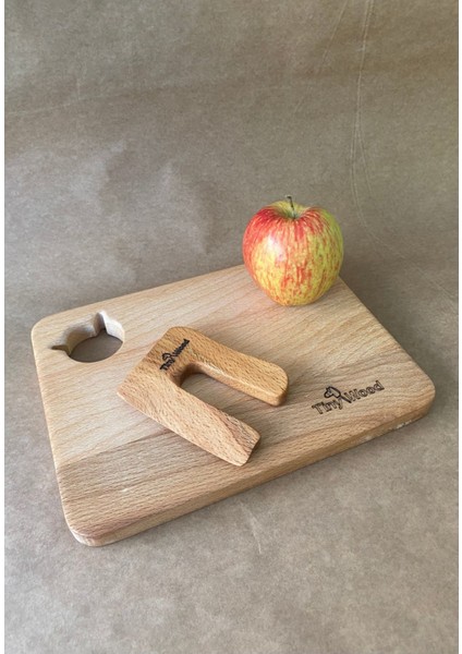 montessori Güvenli Ahşap Çocuk Bıçağı ve Özel Kesme Tahtası Seti Minik Şef Seti1 Adet