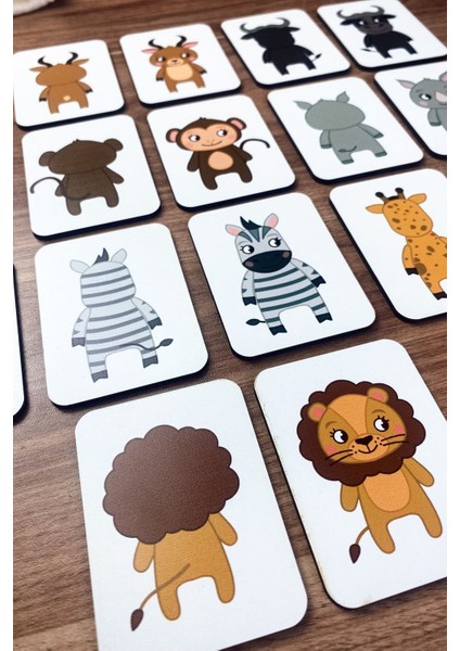 hayvanları Eşleştirme Oyunu Ahşap Bebek ve Okul Öncesi Eğitici Montessori Oyuncak Kreş Zeka Kartları1 Adet
