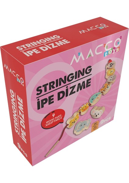 ahşap Hayvan Desenli Ipe Dizme Oyunu Eğitici Montessori Oyuncak1 Adet