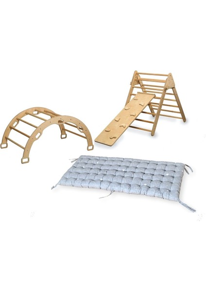 Luxurypikler Tırmanma Seti ve Yastık | Montessori 3'lü Set | kemer Üçgen Taşlı Rampa Dino Yastık1 Adet