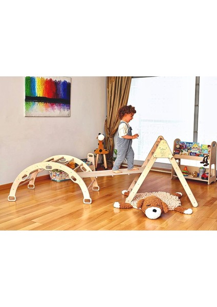 Luxurypikler Tırmanma Seti ve Yastık | Montessori 3'lü Set | kemer Üçgen Taşlı Rampa Dino Yastık1 Adet