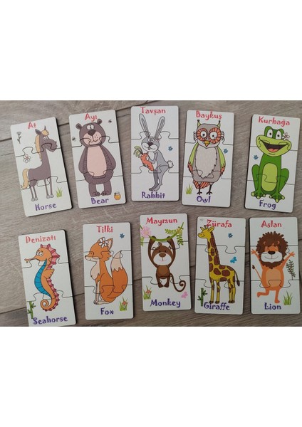 hayvanlar 3lü Ahşap Renkli Puzzle 10 Parça1 Adet
