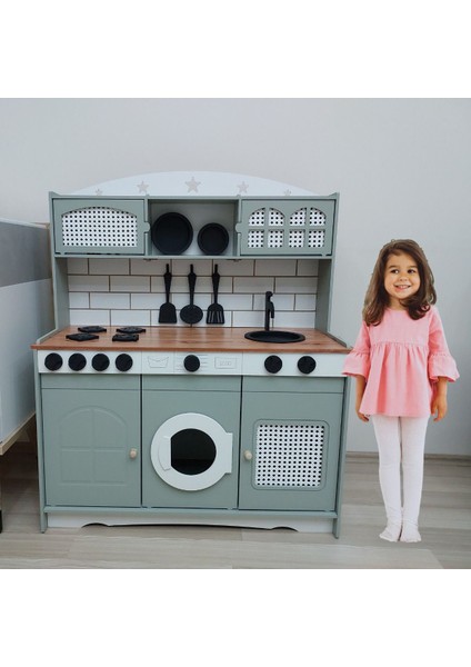 doğal Hayal Eğlenceli Ahşap Oyun Mutfağı Ledli1 Adet