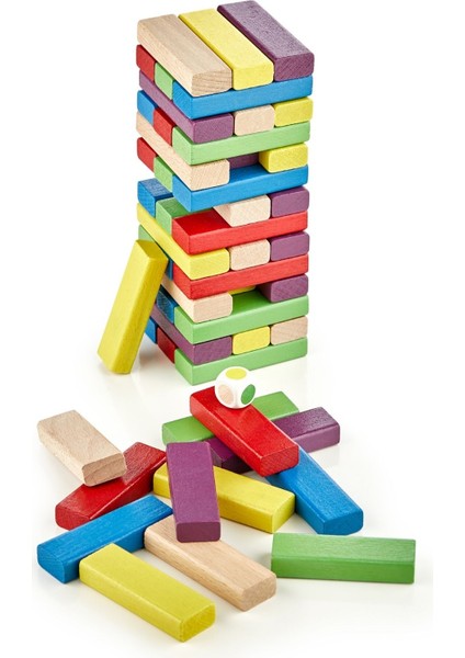 tower Renkli Jenga Büyük Boy Doğal Ahşap Denge Oyunu Kule Oyunu Tower 54 Adet1 Adet