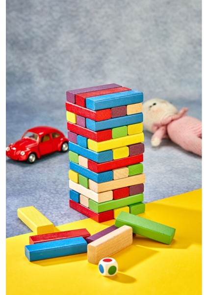 tower Renkli Jenga Büyük Boy Doğal Ahşap Denge Oyunu Kule Oyunu Tower 54 Adet1 Adet modelleri