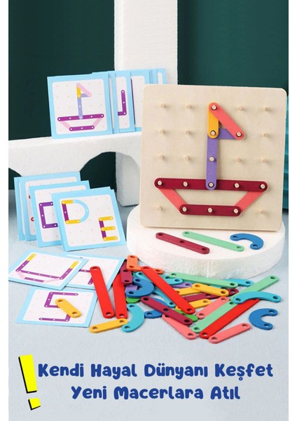 Luxurymontessori Geometri Tahtası Ahşap Eğitici Oyuncak- 3D Zeka Geliştirici Renkli Ahşap Puzzle Bloklar1 Adet