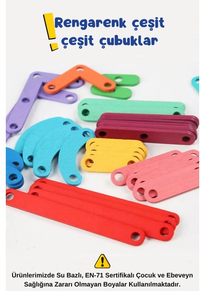 Luxurymontessori Geometri Tahtası Ahşap Eğitici Oyuncak- 3D Zeka Geliştirici Renkli Ahşap Puzzle Bloklar1 Adet