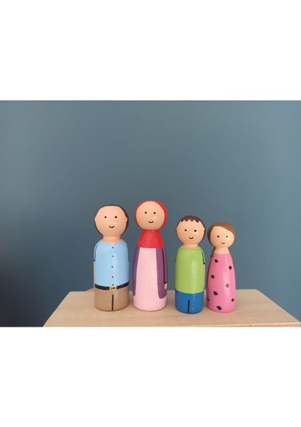 ahşap Boyalı Peg Bebek Ailesi- 4 Kişilik Pegdoll1 Adet