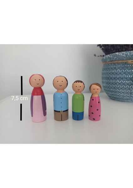 ahşap Boyalı Peg Bebek Ailesi- 4 Kişilik Pegdoll1 Adet