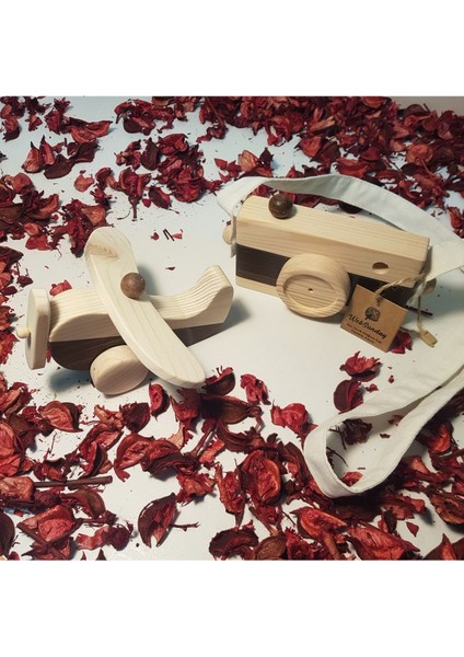 ahşap Elyapımı Baby Uçak ve Oyuncak Fotoğraf Makinesi Set, Dekoratif, Eğitici Oyuncak, Çocuk Oyuncak1 Adet