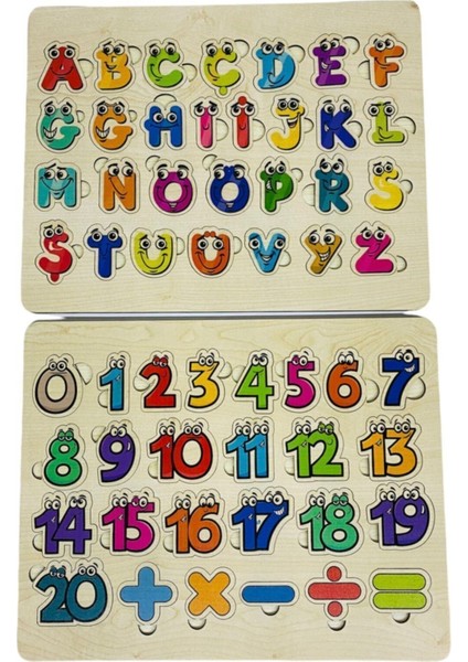 eğitici Öğretici Renkli Ahşap Bul Tak 2li Set Alfabe Harfler ve Sayılar Eşleştirme Oyunu Puzzle1 Adet
