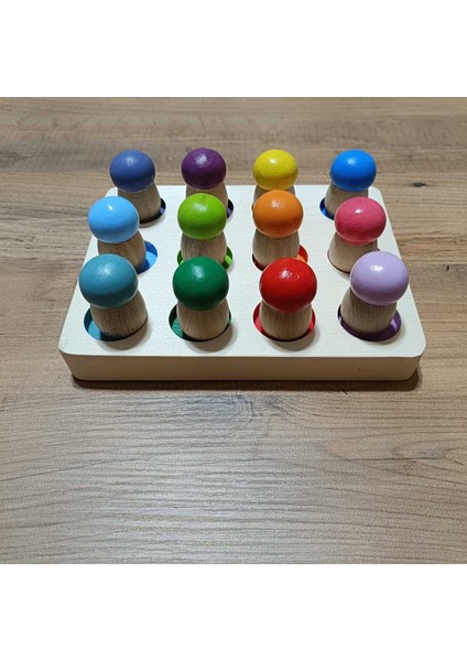 waldorf Gökkuşağı Mantar Peg Bebek ve Tabla Eşleştirme 12 Li Insan Figürleri1 Adet