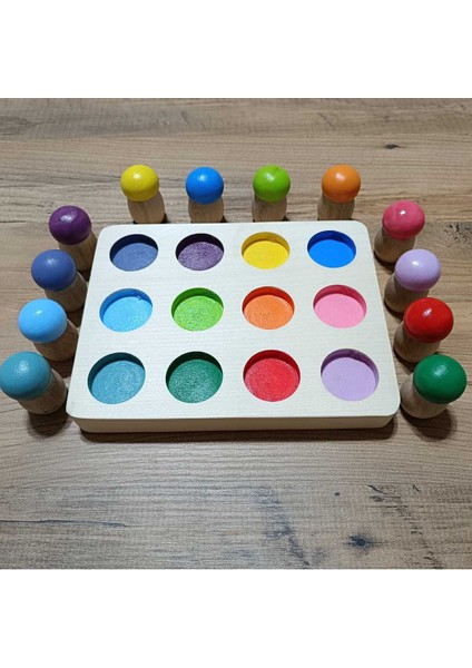 waldorf Gökkuşağı Mantar Peg Bebek ve Tabla Eşleştirme 12 Li Insan Figürleri1 Adet