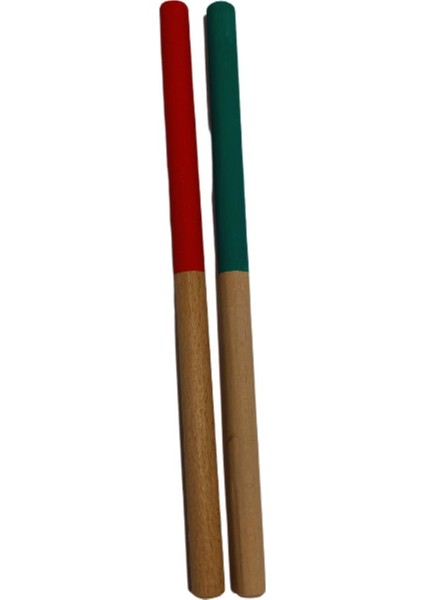 ahşap Ritim Çubuğu 1 Çift 30 cm Kırmızı Yeşil1 Adet