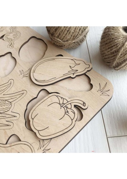 montessori Boyanabilir 3'lü Puzzle Seti Hayvanlar Meyveler ve Sebzeler Doğal Ahşap1 Adet