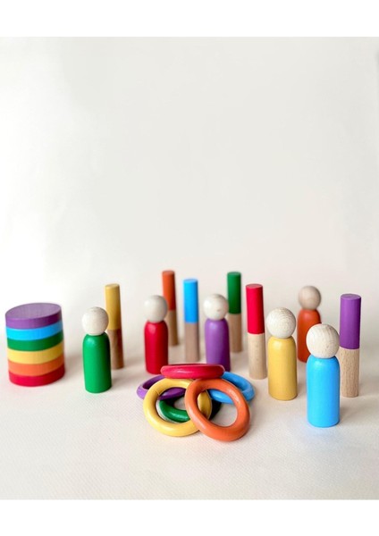 doğal Ahşap Oyuncak Waldorf Renkli Peg Bebek Halka Daire Çubuk Montessori Eğitici Oyun Seti1 Adet fırsatları