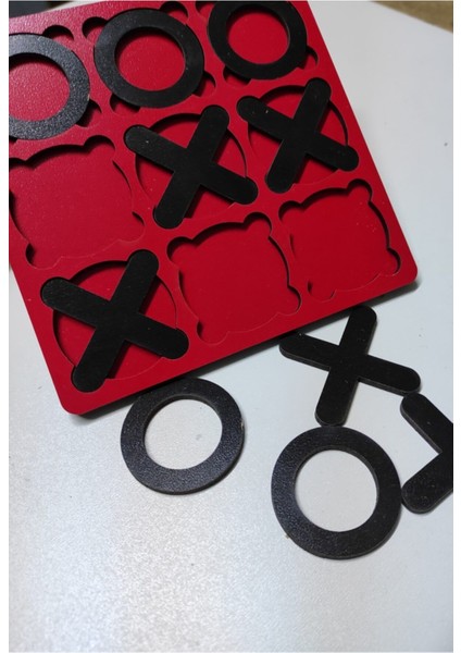 tic Tac Toe - Xox Ahşap Oyun Seti - Kırmızı1 Adet