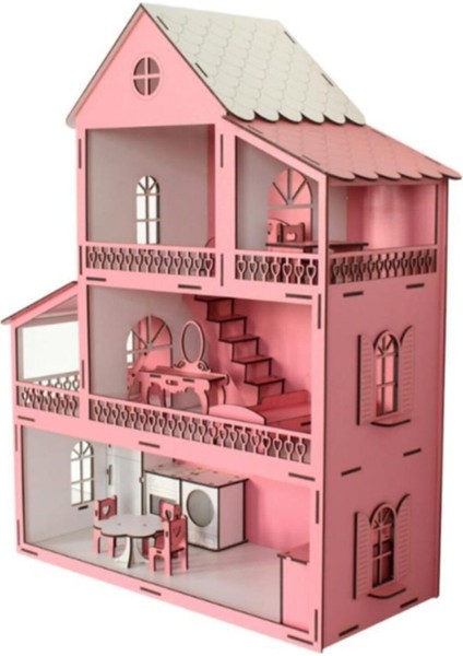 Luxuryahşap Barbi Bebek Oyun Evi Tüm Eşyalar Dahil 80CM1 Adet