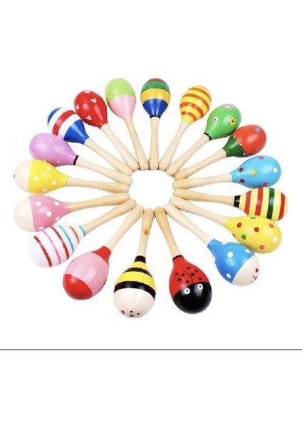 eğitici Ahşap Marakas Renkli Marakas 20 Cm1 Adet