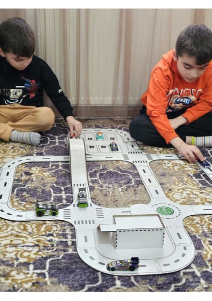 oyuncak Araba, Araç Parkuru Puzzle -Eğitici ve Eğlenceli Yol Yapım Ahşap Oyuncak Yarış Pisti X-Large1 Adet