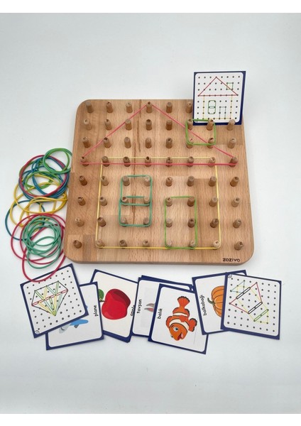 montessori Eğitici Ahşap Oyuncak – Geoboard / Lastik Geçirme Çocuk Oyuncağı1 Adet