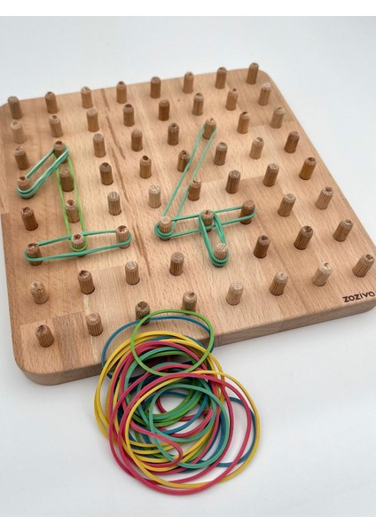 montessori Eğitici Ahşap Oyuncak – Geoboard / Lastik Geçirme Çocuk Oyuncağı1 Adet